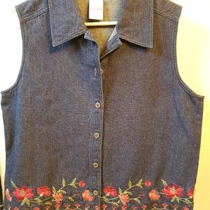 Denim Sleeveless w/embroidered flowers